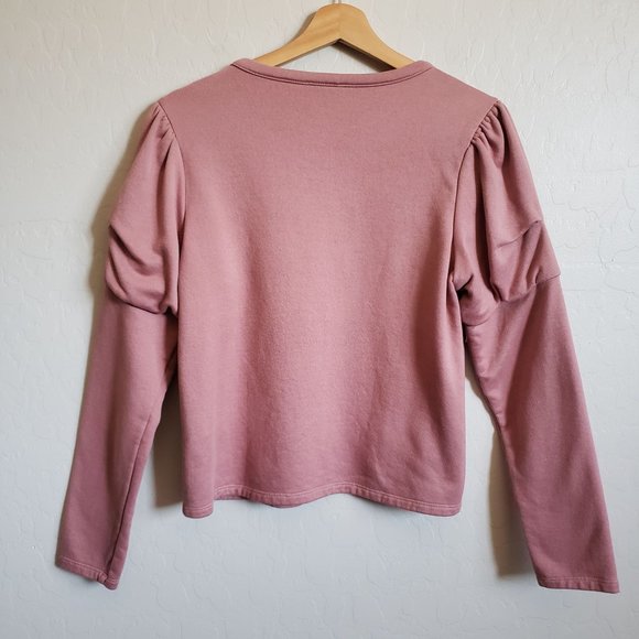 Lucky Brand Puff Sleeve Cropped Sweatshirt Blush Pink Size Women's Medium - Picture 4 of 5